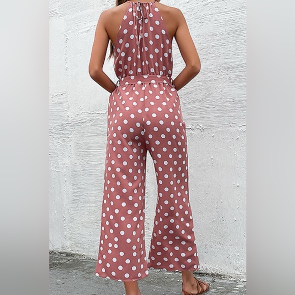 Polka Dot Grecian Wide Leg Jumpsuit